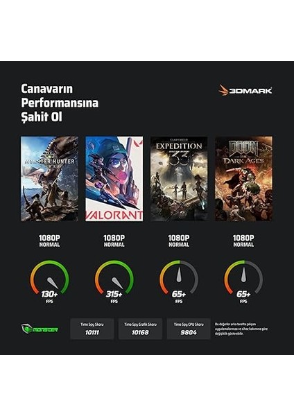 Abra A5 V22.1 Intel Core I7 13620H 16 GB Ram 500 GB SSD 8 GB Rtx 5050 Freedos 15,6" Fhd 144 Hz Oyun Bilgisayarı modelleri