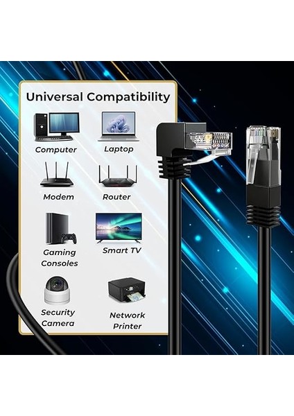 Cat6 Ethernet Kablosu (Yukarı Doğru Dik Açılı, 3 Ft) RJ45 90 Derece Ağ Bağlantısı 500 Mhz 10 Gigabit Altın Kaplama Yama Fişi Lan Kablosu Ps4 Fire-Stick Xbox One Smart Tv Oyun ve Bilgisayar Için indirimleri