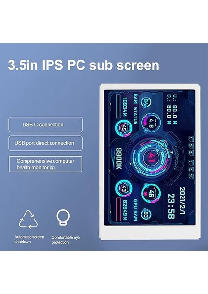 Inç I P S USB Mini Ekran, AIDA64 Pc Cpu Ram HDD Veri Monitörü Bilgisayar Sıcaklık Ekranı, Tam Görüntü Ekran AIDA64 Pc Cpu Ram Sabit Disk Veri Monitörü (Whıte) fiyatları