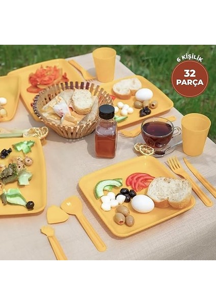 Piknik Seti, 6 Kişilik Piknik Seti, Taşıma Çantalı Piknik Seti, 32 Parça Piknik Seti, Pasta Börek Taşıma Kabı, Kamp Seti, Piknik Yemek Takımı (Sarı) indirimleri