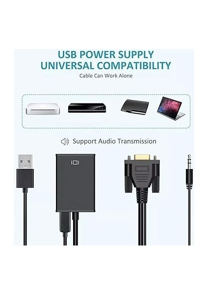 VGA - HDMI Adaptörü, 1080P VGA Erkek - HDMI Dişi Dönüştürücü, 3,5 mm Ses Bağlantı Noktalı, Pc - HDMI Monitör Projektör Dönüştürücü fiyatları