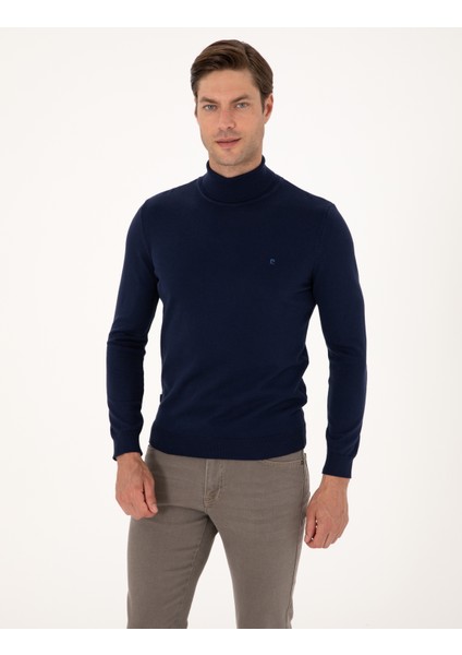 Erkek Açık Lacivert Slim Fit Balıkçı Yaka Basic Triko Kazak 50314202-VR059