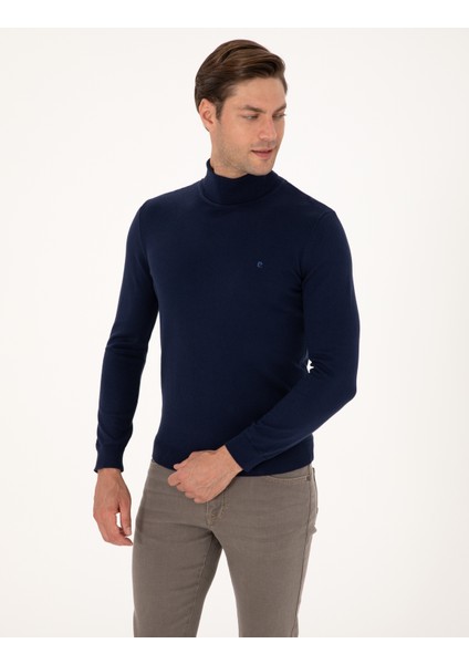 Erkek Açık Lacivert Slim Fit Balıkçı Yaka Basic Triko Kazak 50314202-VR059 modelleri
