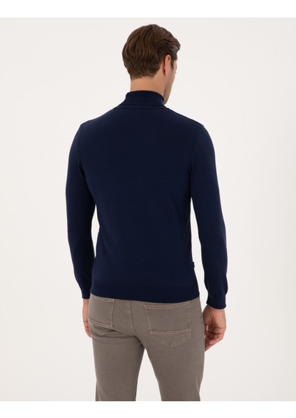 Erkek Açık Lacivert Slim Fit Balıkçı Yaka Basic Triko Kazak 50314202-VR059 indirimleri