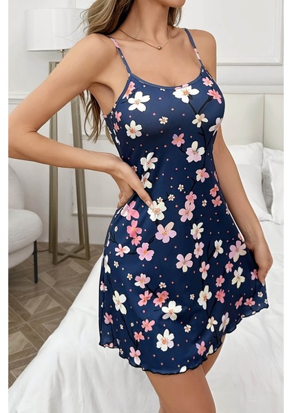 Çiçek Desenli Mavi Askılı Gecelik fiyatları