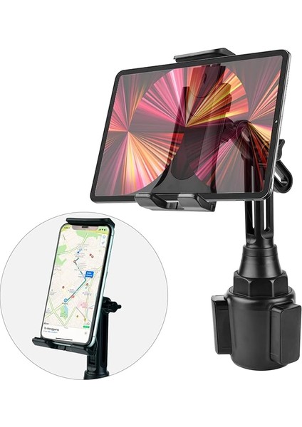 Araba Bardak Tutucu Tablet Montajı, iPad Pro 9.7, 10.5, 11/ iPad Air Mini 6 5 4 3 2/samsung Galaxy Tab, 2'si 1 Arada Araba Telefon Tutacağı Iphone/samsung, Akıllı Telefonlarla Uyumlu