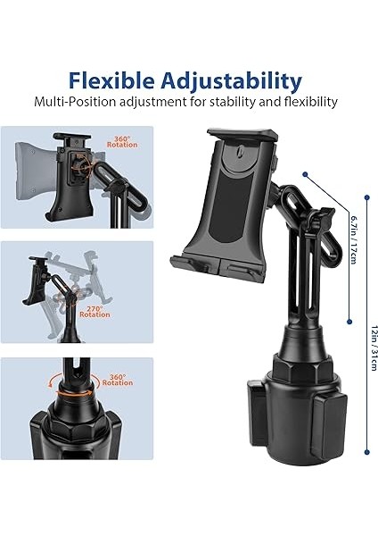 Araba Bardak Tutucu Tablet Montajı, iPad Pro 9.7, 10.5, 11/ iPad Air Mini 6 5 4 3 2/samsung Galaxy Tab, 2'si 1 Arada Araba Telefon Tutacağı Iphone/samsung, Akıllı Telefonlarla Uyumlu modelleri