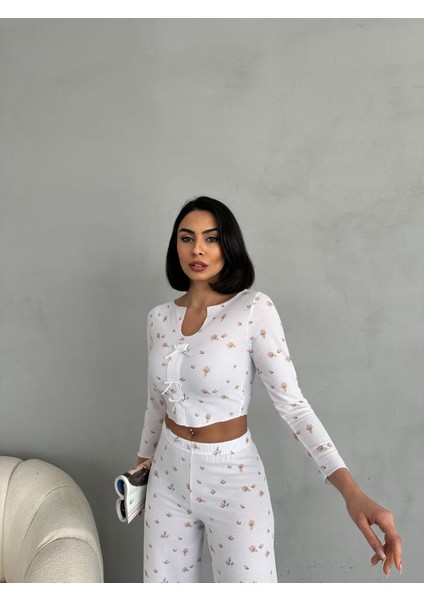 Özel Örme Kumaş Baskılı Uzun Kollu Kadın Pijama Takımı indirimleri