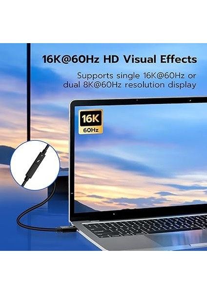 Thunderbolt 5 Uzatma Kablosu, 80 Gbps Usb-C Erkekten Dişi'ye, 240 W Şarj, 8K/16K@60Hz Ekran Çözünürlüğünü Destekler, Thunderbolt 4/3, USB 4.0, Usb-C ile Uyumlu modelleri