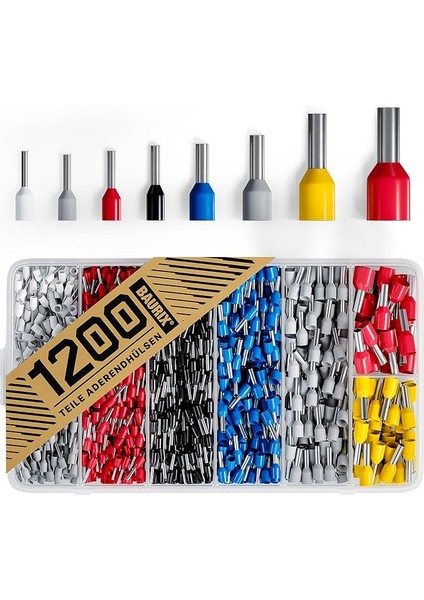Sıkma Pimleri Seti 1200 Parça - Dın Standartlarına Göre Sıralanmış Kablo Pabucu Çeşitleri - [0,5-10 Mm²] - Sıkma Pimleri Seti - Sıkma Terminalleri - Yüksükler