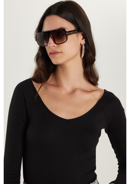 Kadın Modal Kumaş Slim Fit Dar Kesim Uzun Kollu Kayık Yaka Siyah Bluz