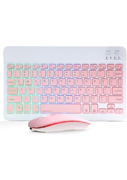 Onezero Kablosuz Rgb Klavye ve Mouse Seti – Bluetooth, Şarjlı, 10M Bağlantı Mesafesi, 3 Parlaklık Seviyesi, Çoklu Platform Uyumluluğu Ergonomik Tasarım, Rgb Aydınlatma ZR20KM (Pembe)