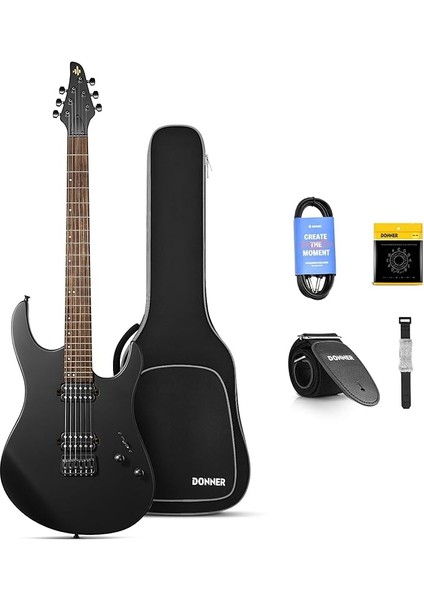 Katı Gövde Elektro Gitar, DMT-100, 90 cm (39 Inç)Metal Elektro Gitar Kitleri, H-H Manyetikler, Çanta, Teller, Askı, Tel, Rock Müzik Severler Için Teller Sönümleyici (Siyah)