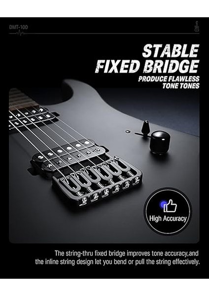Katı Gövde Elektro Gitar, DMT-100, 90 cm (39 Inç)Metal Elektro Gitar Kitleri, H-H Manyetikler, Çanta, Teller, Askı, Tel, Rock Müzik Severler Için Teller Sönümleyici (Siyah) fırsatları
