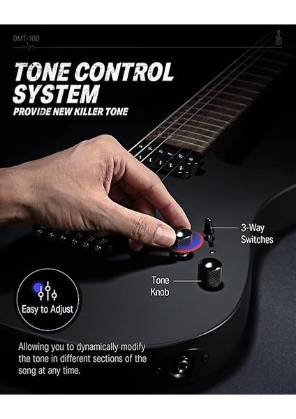 Katı Gövde Elektro Gitar, DMT-100, 90 cm (39 Inç)Metal Elektro Gitar Kitleri, H-H Manyetikler, Çanta, Teller, Askı, Tel, Rock Müzik Severler Için Teller Sönümleyici (Siyah) indirimleri