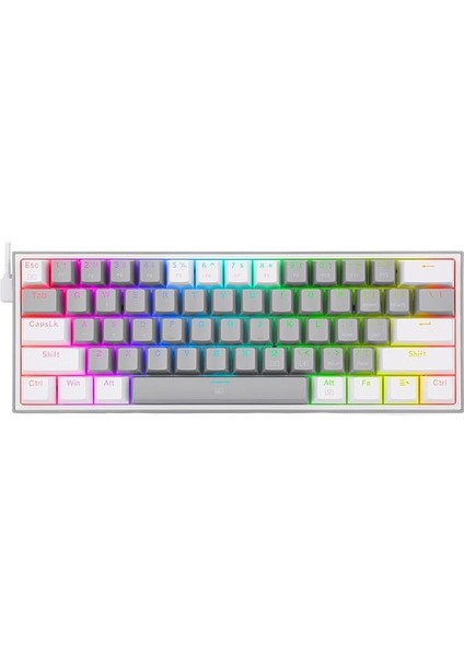 K617-RGB 16,8 Milyon Rgb Aydınlatma, Red Switch Fizz%60 Q Türkçe Kablolu Mekanik Oyuncu Klavyesi Gri Beyaz