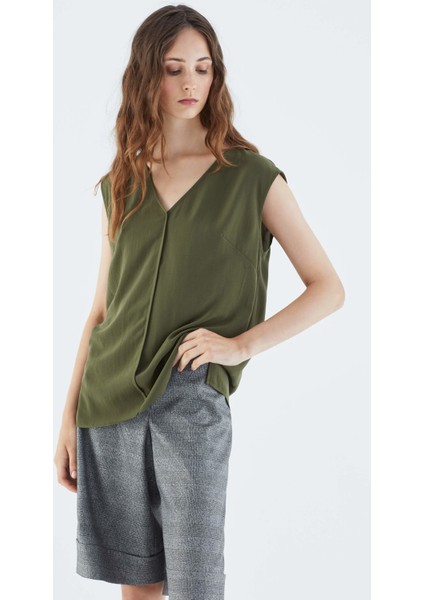 V yaka Bluz Haki K2113084_023 fiyatları