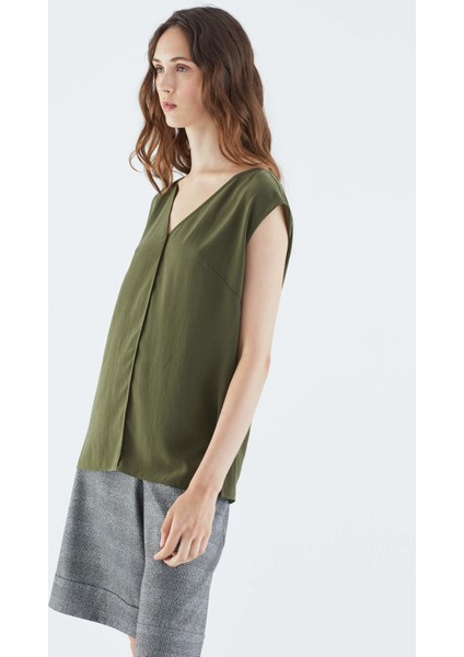 V yaka Bluz Haki K2113084_023 modelleri