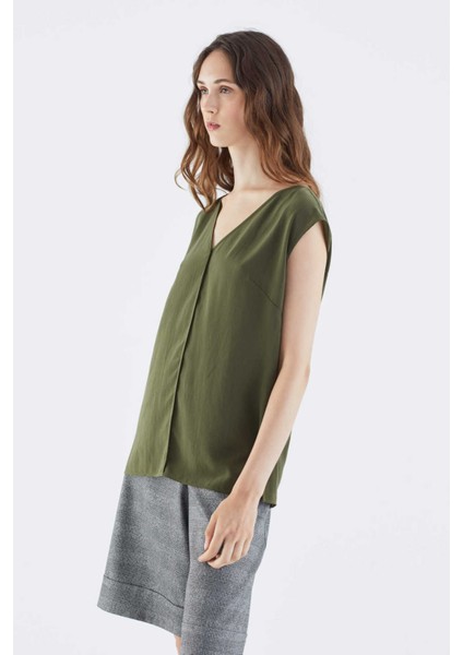 V yaka Bluz Haki K2113084_023