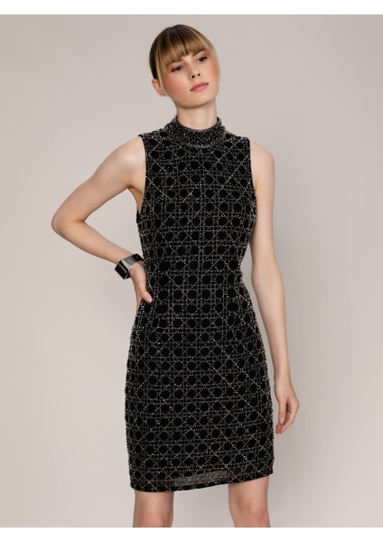 İşlemeli Mini Gece Elbisesi Siyah K1962101_001 fiyatları