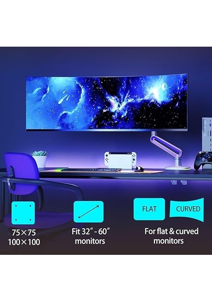 Bayou G70-GAMING, 2-20 kg Uyumlu, 32INCH-60INCH Aralığında Büyük Ekranlar Için Rgb Aydınlatmalı Oyuncu Monitör Standı fiyatları