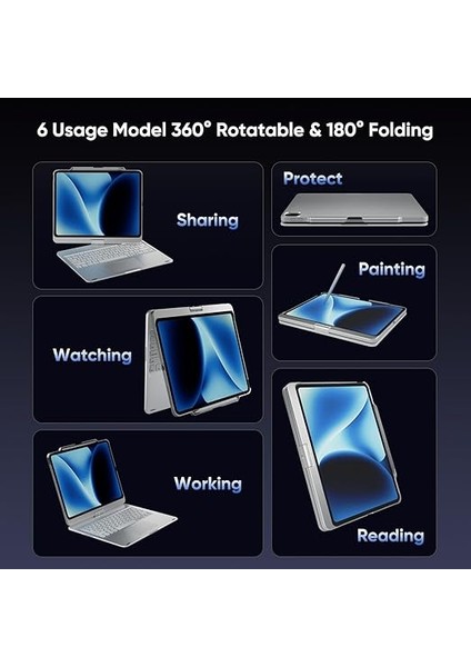 Klavye Kılıfı, iPad Air 13 Inç (M3/m2) ve Pro 13 Inç (M4), Pro 12,9 Inç (6/5/4/3 Nesil) Için, Multi-Touch Trackpad, 360° Döndürülebilir, 7 Renkli Arka Plan Aydınlatması (Gümüş, Almanca Düzeni) fırsatları