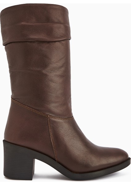 Sahara Hakiki Deri Kahve Körüklü Fermuarlı Kadın Çizme