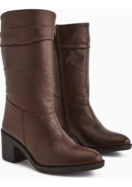 Sahara Hakiki Deri Kahve Körüklü Fermuarlı Kadın Çizme modelleri