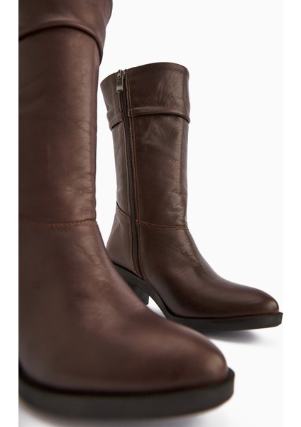 Sahara Hakiki Deri Kahve Körüklü Fermuarlı Kadın Çizme fırsatları