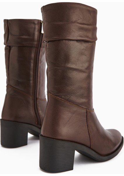 Sahara Hakiki Deri Kahve Körüklü Fermuarlı Kadın Çizme indirimleri