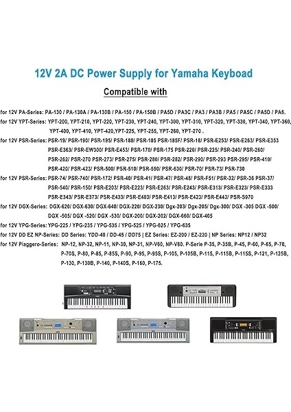 Klavye Güç Için 12V Adaptör Güç Kaynağı Şarj Kablosu PA-130A PA-130B PA-150B P45 Pa-3b Pa-3b Pa-3c Pa-5d PSR-210 Psr-78 P125 E373 EZ-220 EZ-300 Elektronik Piyano Için Ac Adaptörü. fiyatları
