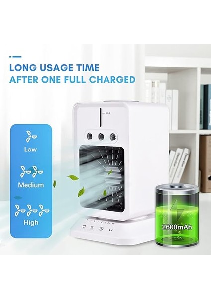 Taşınabilir Masa Soğutma Fanı Mini Hava Soğutucu 3 Rüzgar Hızı ile Oda Nemlendirici Ayarlanabilir Rüzgar Yönü Zamanlayıcı Ev Yatak Odası Ofis Açık Kamp Kullanımı Için USB Evaporatif fiyatları