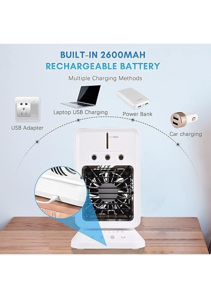 Taşınabilir Masa Soğutma Fanı Mini Hava Soğutucu 3 Rüzgar Hızı ile Oda Nemlendirici Ayarlanabilir Rüzgar Yönü Zamanlayıcı Ev Yatak Odası Ofis Açık Kamp Kullanımı Için USB Evaporatif fırsatları