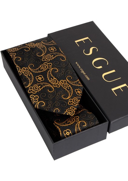 8 cm Hand Made Siyah - Gold Şal Desen Mendilli Kravat indirimleri