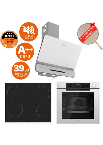 Fryart&buharlı Livello Sessiz Davlumbaz Elektrikli Beyaz Ank. Set (D081-SA + MS261 + QEP64CB)