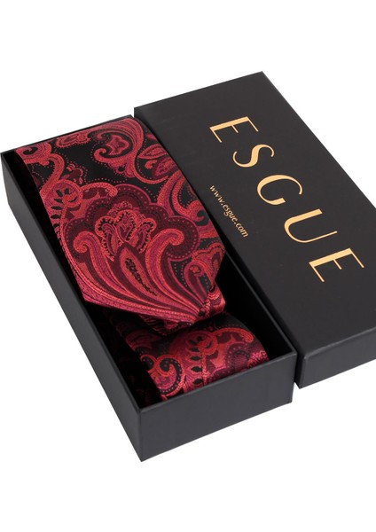 8 cm Hand Made Siyah - Kırmızı Desenli Mendilli Kravat fırsatları