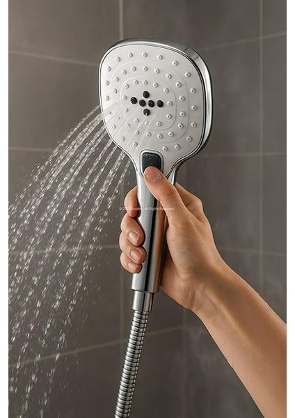 Spiralli Duş Başlığı Seti, 3 Fonksiyonlu Tuşlu Geniş Gövde Krom Duş Başlığı, 150 cm Duş Hortumu, Mafsallı Başlık, Vida ve Dübel Dahil, Su Tasarruflu, Duvara Monte Banyo Takımı fırsatları