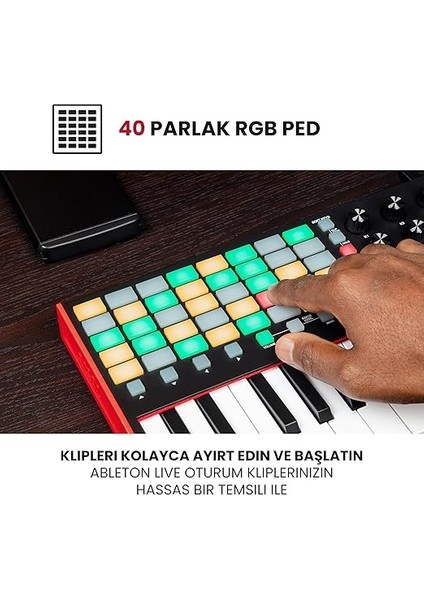 Professional Apc Key 25 - USB Mıdı Klavye Controller, 37 Mini Tuş, Ableton Live Lite, 40 Rgb Pedleri ve Klip Başlatma Için 8 Farklı Düğme modelleri