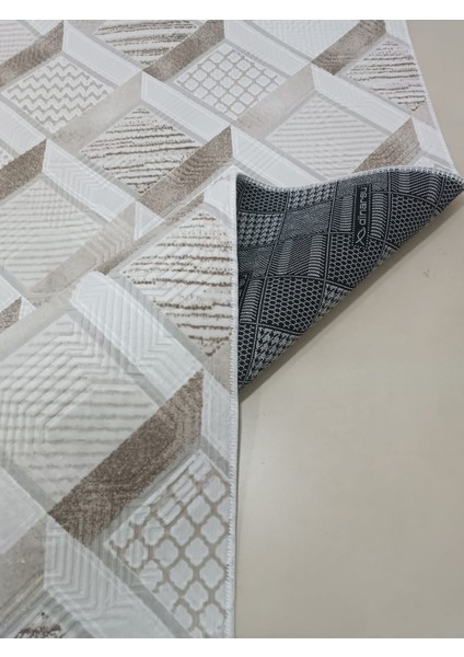 Dinar Motif Bej Kahverengi Kaymaz Taban Kesme Yolluk Halı Modern Desen indirimleri