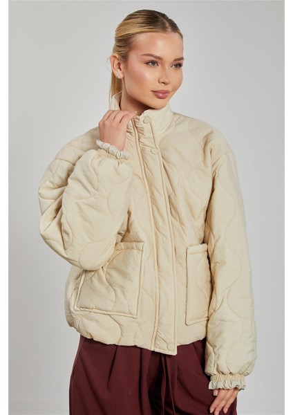 Kadın Kapitone Şişme Mont - Ekru