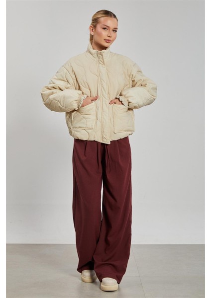 Kadın Kapitone Şişme Mont - Ekru fırsatları