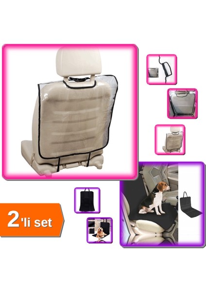 Araç Koltukları Için 2'li Set Koruyucu + Evcil Hayvan Için Tekli Koltuk Kılıfı - Siyah C3D4E