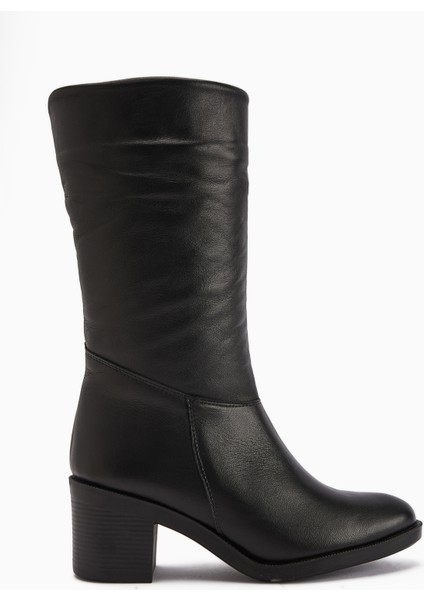 Sahara Hakiki Deri Siyah Körüklü Fermuarlı Kadın Çizme