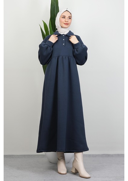 Şevval Düğmeli Elbise Indigo