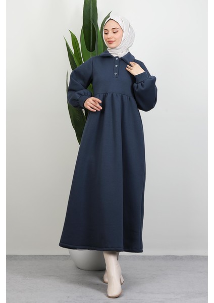 Şevval Düğmeli Elbise Indigo fırsatları