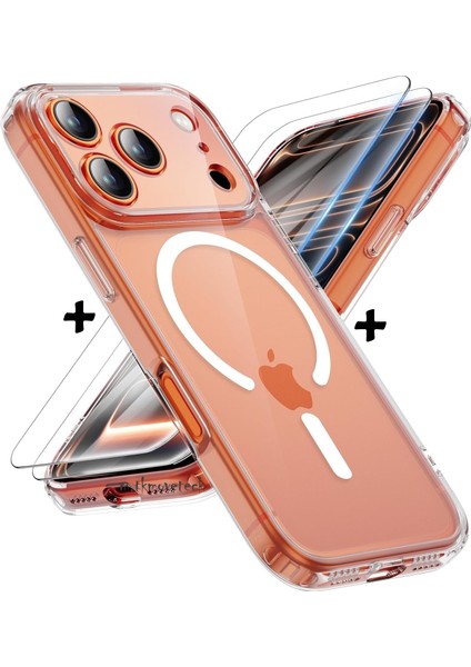 iPhone 17 Pro Max Magsafe Kılıf Wireless Kablosuz Şarj Destekli Kamera Korumalı Şeffaf Darbe Emici + Ekran Koruyucu Cam Set 2in1