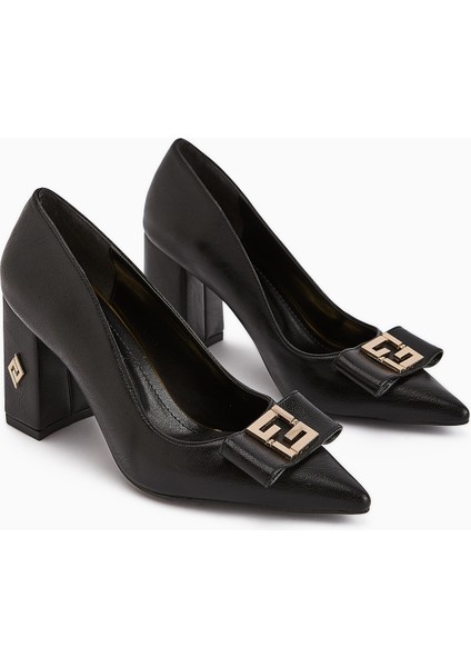 Melly Siyah Tokalı Kalın Topuklu Kadın Ayakkabı
