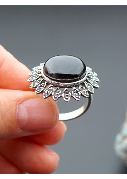 925 Ayar Gümüş Oltu Taşı Kadın Yüzük SK00096 modelleri