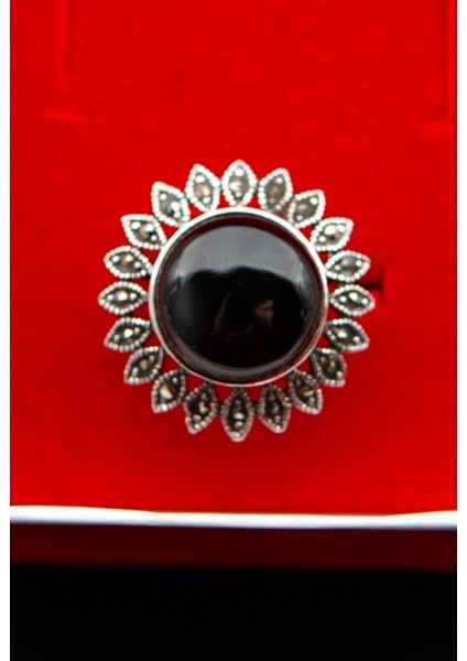 925 Ayar Gümüş Oltu Taşı Kadın Yüzük SK00096 indirimleri