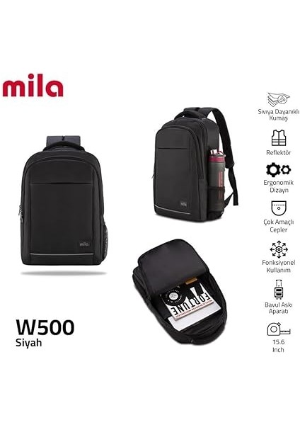 Seri W500 15.60'' KI3-01-003 Network 4 Reflektörlü Macbook,mac Air Uyumlu Laptop Sırt Çantası -Siyah indirimleri